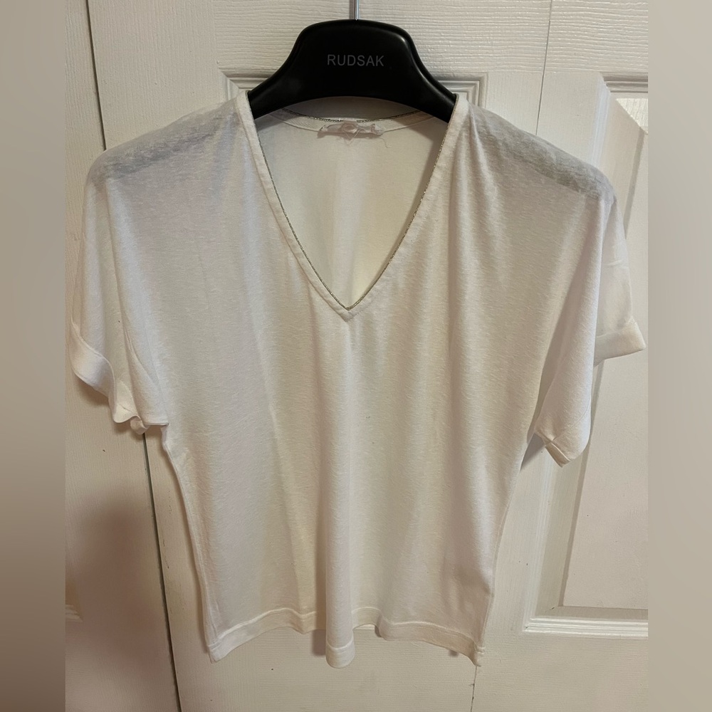 White Women's V-Neck Top